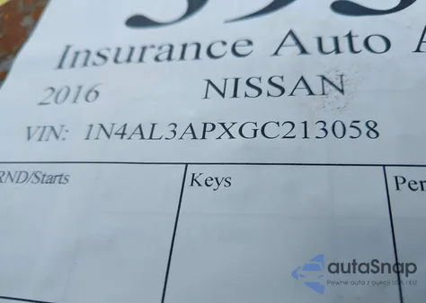 2016 Nissan Altima 2.5 Sr z USA, uszkodzony, nr VIN 1N4AL3APXGC213058